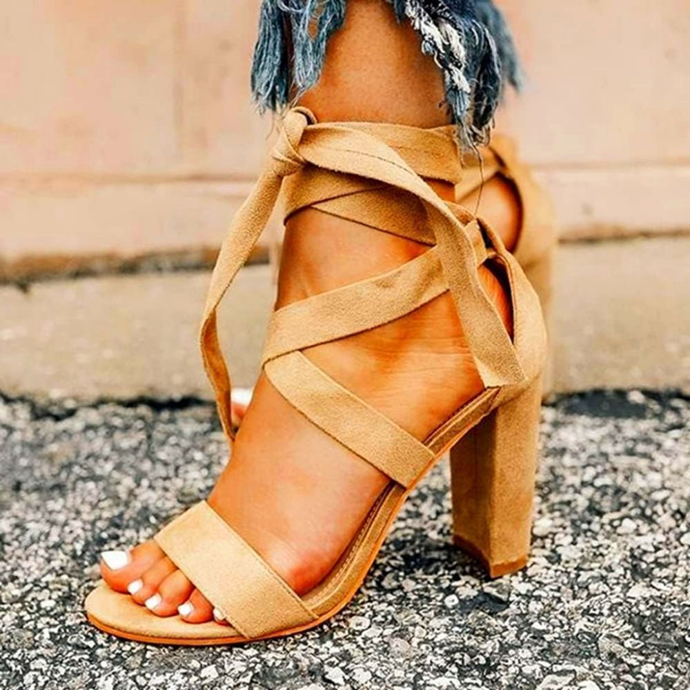 (35-2789)  Huiyuzhi Womens' Lace Up Ankle Strap High Heeled Sandals Sz 6½